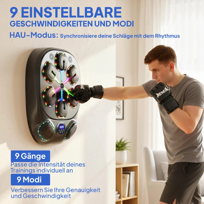 SPORTNOW Music Boxing Machine, elektronische LED Boxmaschine mit Doppel Schlagzonen Bluetooth Handschuhen 9 Geschwindigkeit