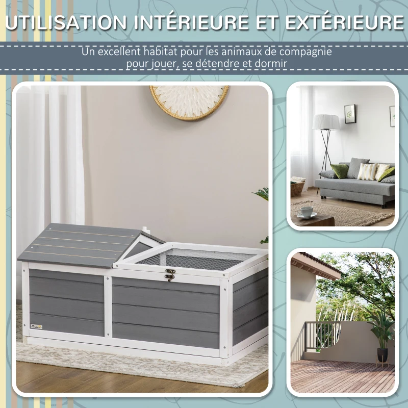 PawHut Maison enclos cage pour petit animal tortue avec 2 espaces 86 x 54 x 43 cm - bois de sapin