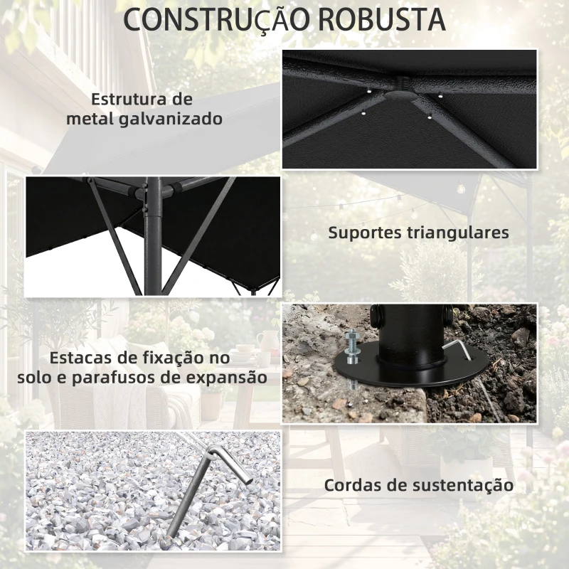 Outsunny Pérgola de Jardim 3x3 m com Proteção UPF30+ Estrutura em Metal Galvanizado Cobertura Inclinada Cinzento