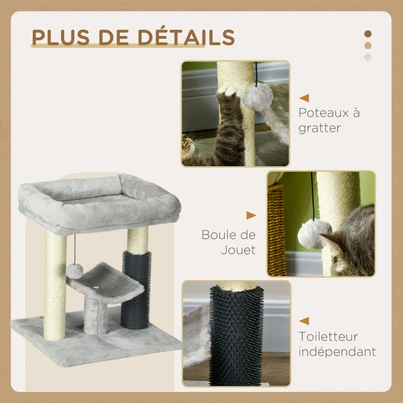 PawHut Petit arbre à chat arbre à grimper tour de jeux hauteur 48 cm poteau en sisal gris avec balle suspendue gris