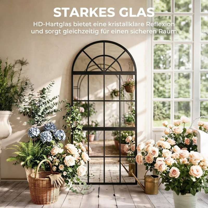 HOMCOM Bogen Wandspiegel 120 x 54 cm Fenster Hängespiegel 3 Teiliger Großer Spiegel für Schlafzimmer Wohnzimmer
