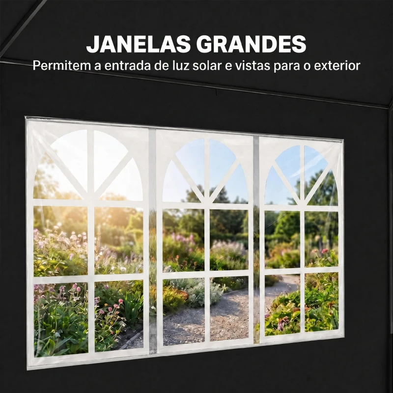 Outsunny Tenda de Jardim 6x3m com 4 Paredes Laterais e 2 Janelas Visíveis Pérgola Gazebo de Exterior para Festas e Eventos Cinzento