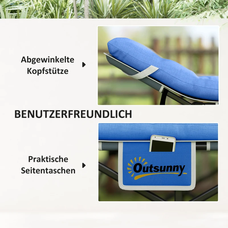 Outsunny Feldbett faltbar Campingbett mit Matratze Kopfkissen Seitentasche 185 x 68 x 37 cm bis 150 kg Dunkelblau