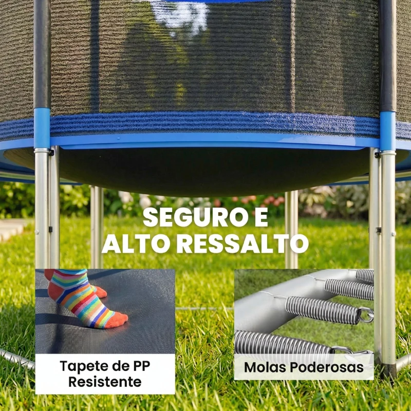 SPORTNOW Trampolim para Crianças Exterior Ø244 cm com Rede de Segurança Escada Acolchoamento de Molas Azul