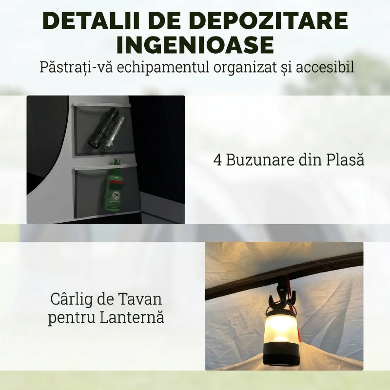 Outsunny Cort Tunel de Camping Impermeabil pentru 4 Persoane, Albastru Marin
