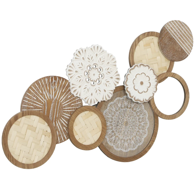 HOMCOM Décoration murale en bois, sculpture murale en bois, design unique à plusieurs disques, 83,8 x 44,5 cm, bois naturel