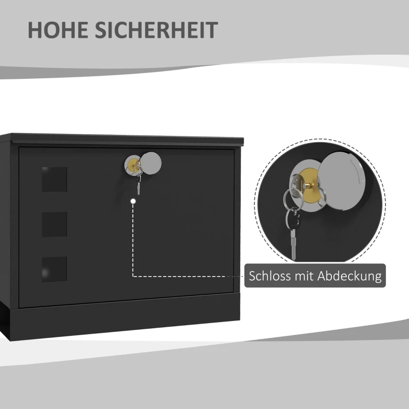 HOMCOM Briefkasten Metallbriefkasten, modern, abschließbar, 36,5 x 11,5 x 29 cm, Schwarz
