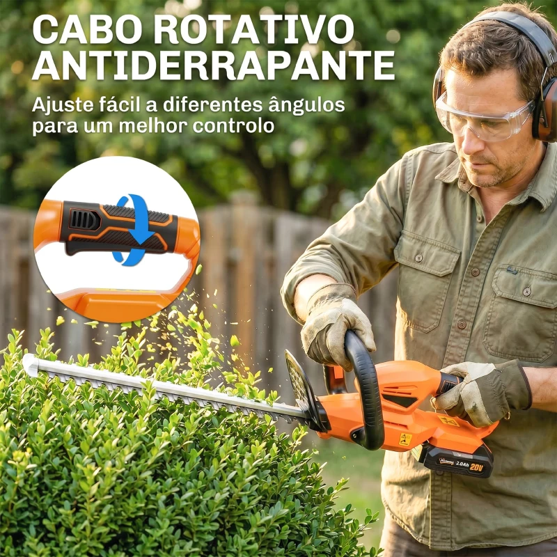 Outsunny Cortador de Sebes a Bateria 18V com Bateria de 2000mAh Lâmina de Dupla Ação 51 cm Motor sem Escovas e Carregador Laranja