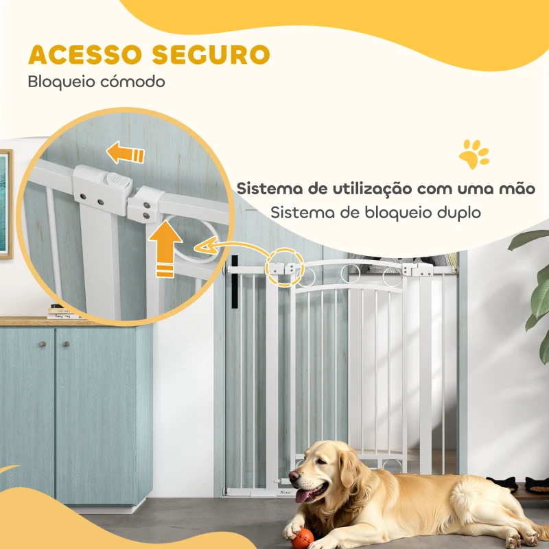 PawHut Barreira de Segurança para Cães com Largura Ajustável 76-104 cm 2 Extensões para Escadas e Portas 76-104x104 cm Branco