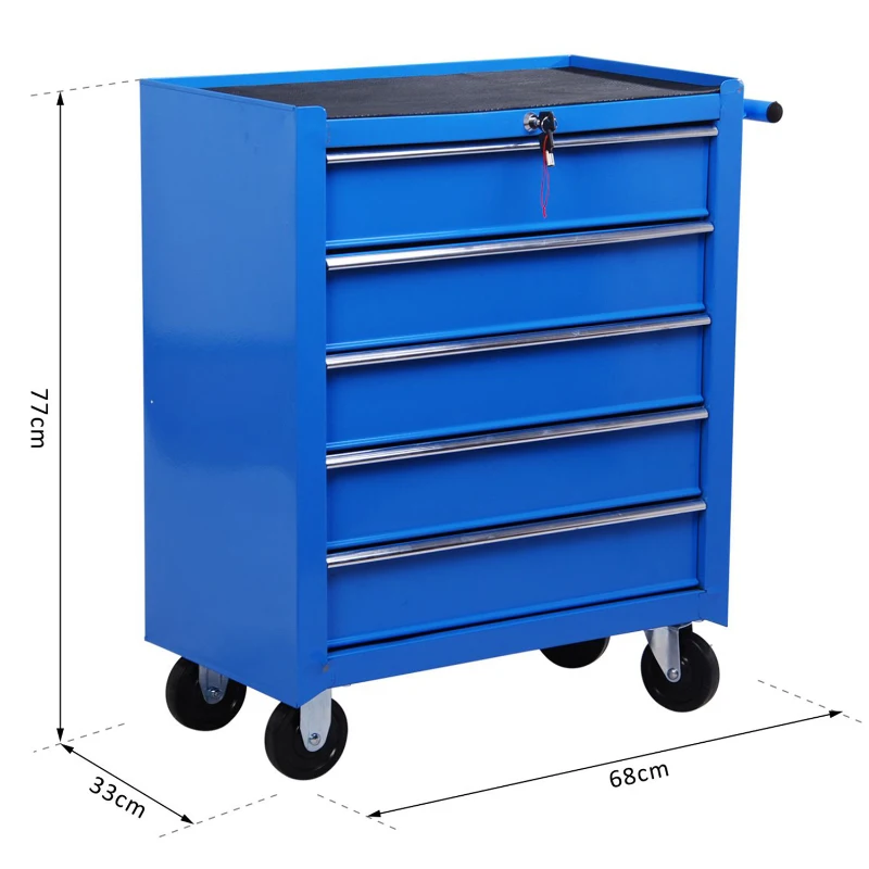 Homcom Caisse à Outils avec Chariot en Acier Bleu 68 x 39 x 71 cm