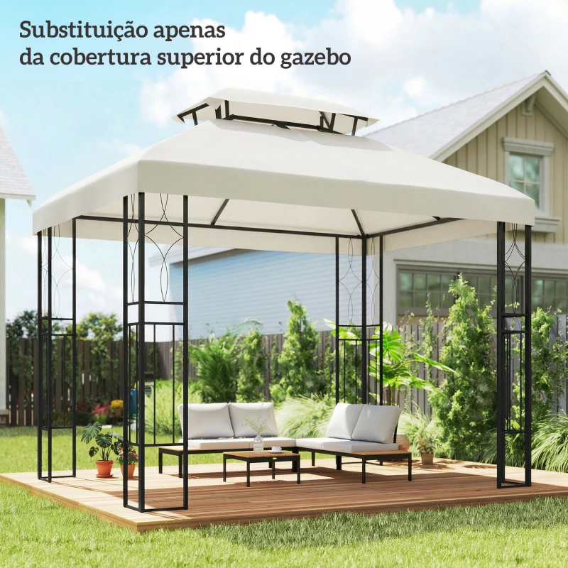 Outsunny Toldo de Substituição 4x3 m com Teto Duplo Orifícios de Drenagem e Proteção UV Apenas Toldo NÃO Inclui Estrutura Creme