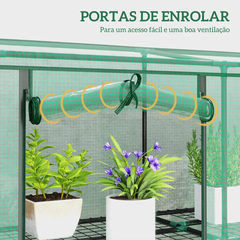 Outsunny Estufa Pequena com Prateleiras de 3 Níveis Portas com Fecho de Correr Estufa para Cultivar 215x46x151 cm Verde