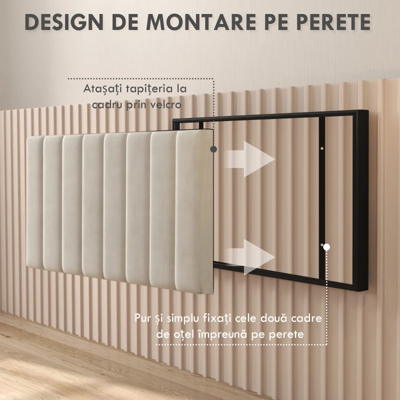 HOMCOM Tăblie de perete pentru pat dublu, tapițată, din catifea, pentru paturi de 180 cm, crem