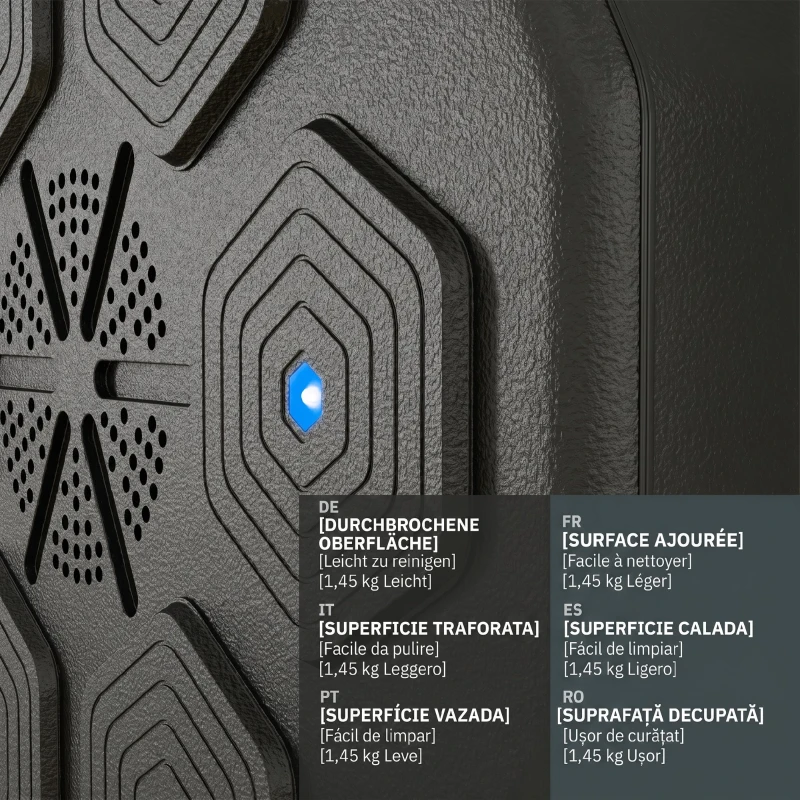 SPORTNOW Mașină de box muzicală montată pe perete, cu conexiune Bluetooth și lumini albastre, 40x40 cm, negru