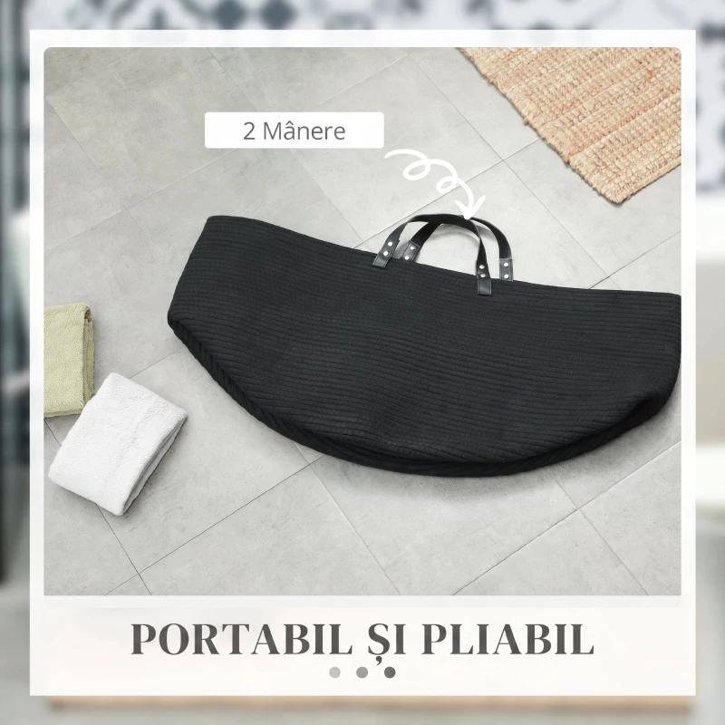 HOMCOM Coș pentru rufe de 88L portabil și pliabil cu mânere din bumbac natural, Ø56x35.5 cm, negru