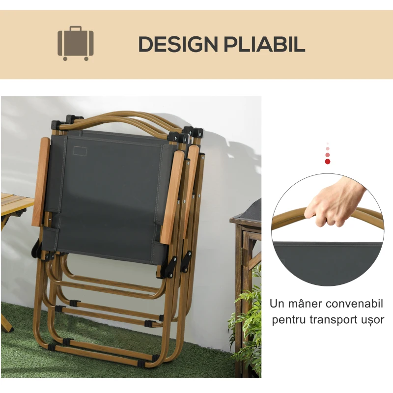 Outsunny Set 2 Scaune pentru Exterior Pliabile cu Brațe din Țesătură Oxford și Oțel, Gri