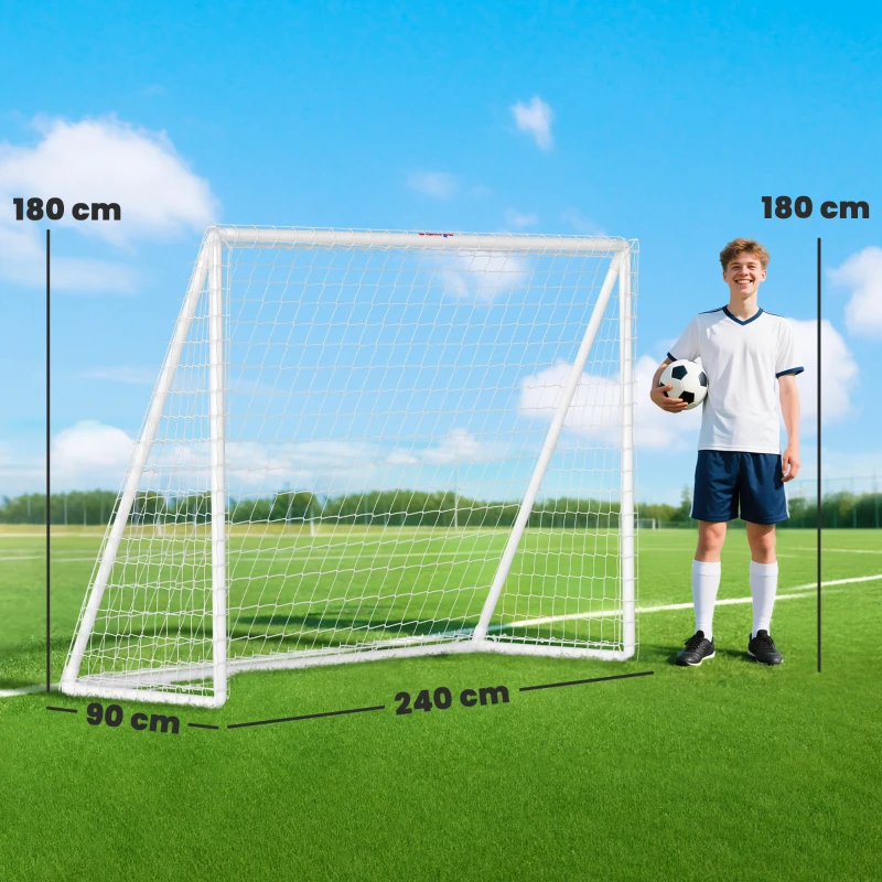 SPORTNOW Fußballtor, robustes Netz, Kunststoff-Rahmen, Heringe, 240L x 90B x 180H cm, Weiß