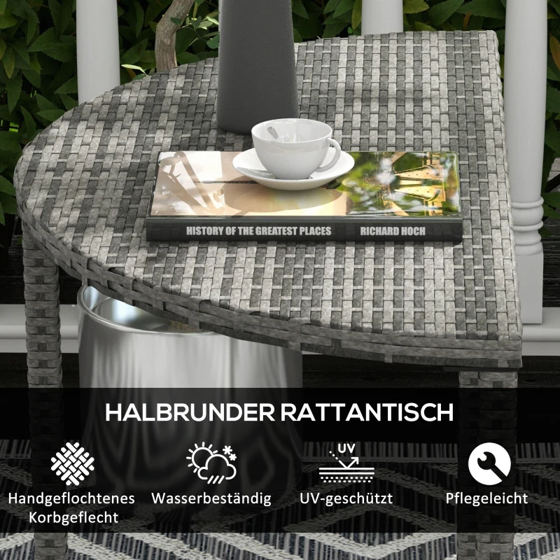 Outsunny Balkontisch, halbrund, Polyrattan+Metall, 100x50x74 cm, Grau