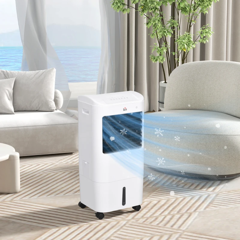 HOMCOM Enfriador de Aire con 3 Velocidades Temporizador 7,5h Tanque de Agua 15L Apto para 15-20 ㎡ 37x32x78 cm Blanco