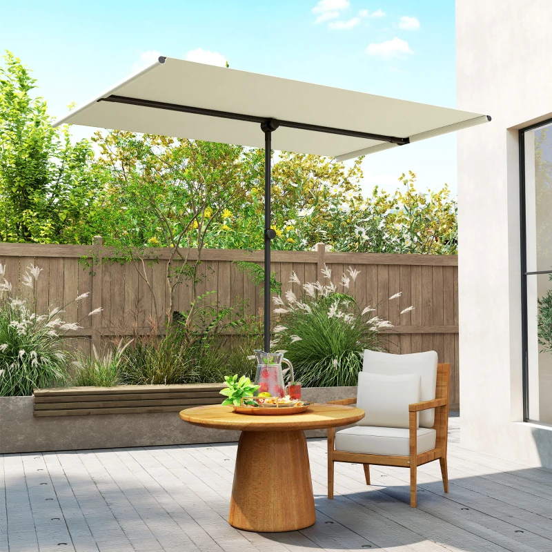 Outsunny Sonnenschirm 180 Grad drehbar Höhenverstellbar Gartenschirm mit Aluminium-Mast 150x205cm Beige