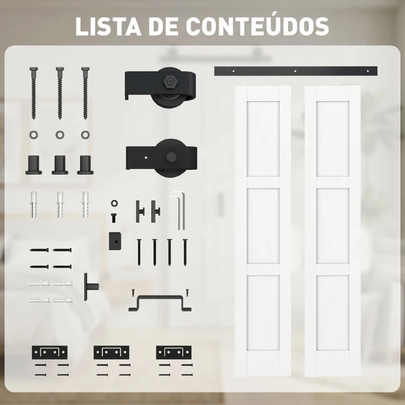 HOMCOM Porta Deslizante Dobrável com Ferragens 91,4x213,4 cm com Roldana Trilho de Aço Guia de Piso Puxador Branco