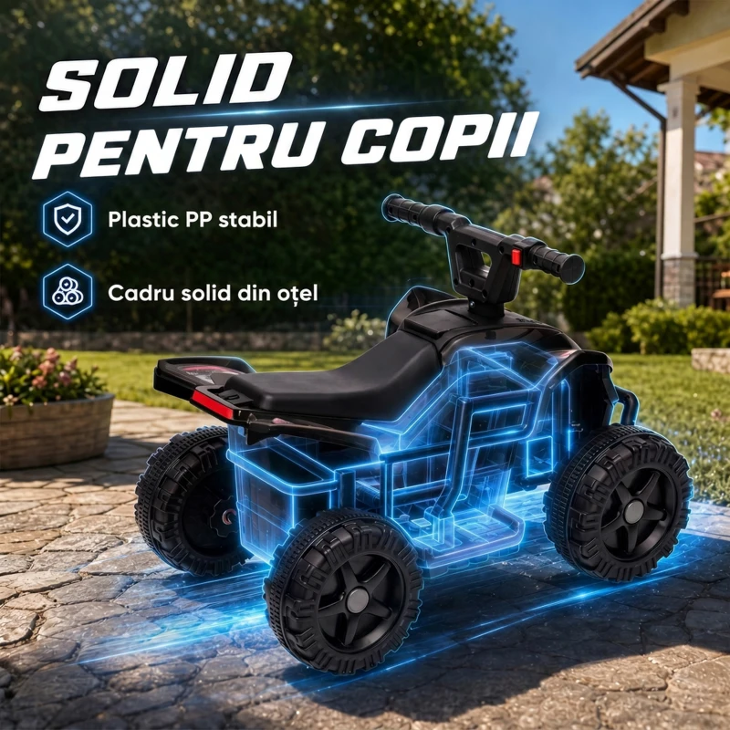 AIYAPLAY ATV Electric pentru Copii 18-48 Luni, 6V, 2 km/h, Sarcină 25 kg, Negru