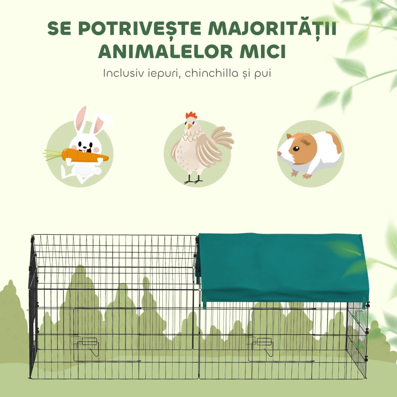 PawHut Cușcă pentru Iepuri de Exterior și Interior cu Acoperiș, 185x75x75 cm, Verde