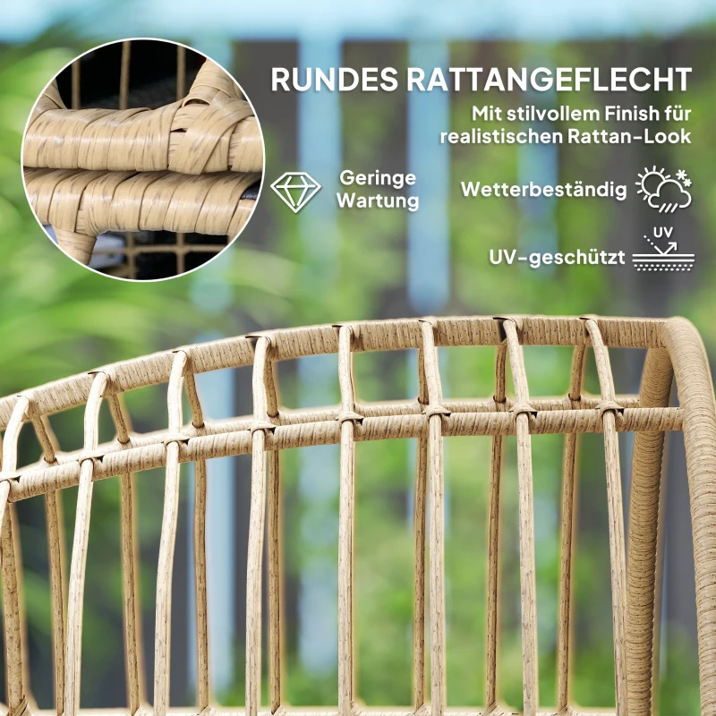Outsunny Rattansessel Ei-Förmig mit abnehmbarem Kissen, Polster, Outdoor Sessel aus Rattan 95 x 80 x 155 cm Beige(m-5)