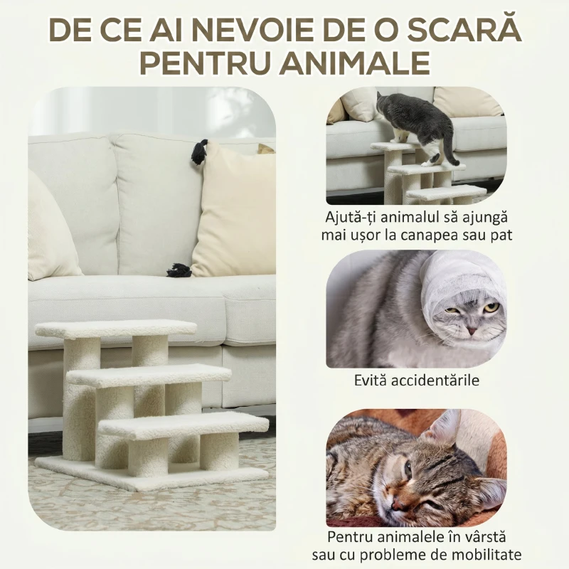 PawHut Scară pentru Câini și Pisici cu 4 Trepte, Antiderapantă, Gri