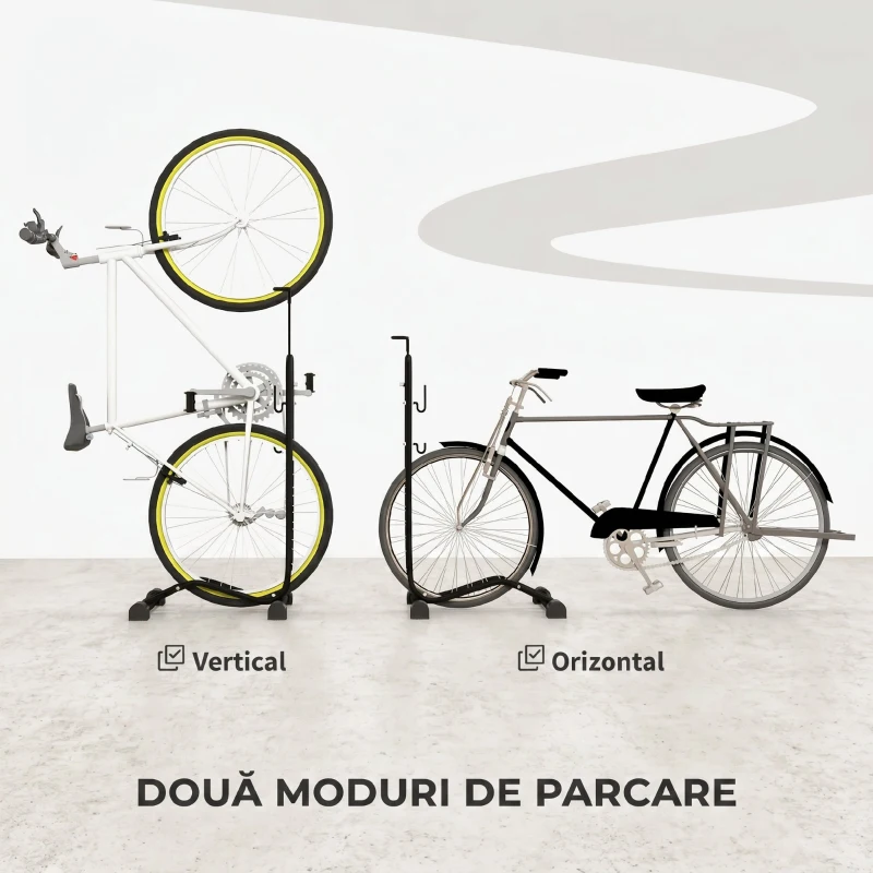 HOMCOM Suport bicicletă cu cârlige reglabile, compatibil cu biciclete 24"-29" și 700C, pentru garaj, interior și exterior, negru