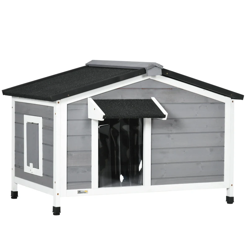 PawHut Caseta de Madera para Perros Casita para Mascotas con Techo Asfáltico y Base Extraíble 97x72x65 cm Gris