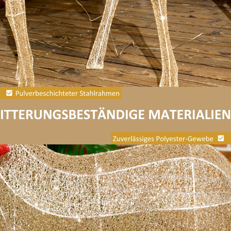 Outsunny Rentier mit roter Schleife, 137 LEDs, Weihnachtsbeleuchtung, wetterfest, 66 x 25 x 135 cm, Gold