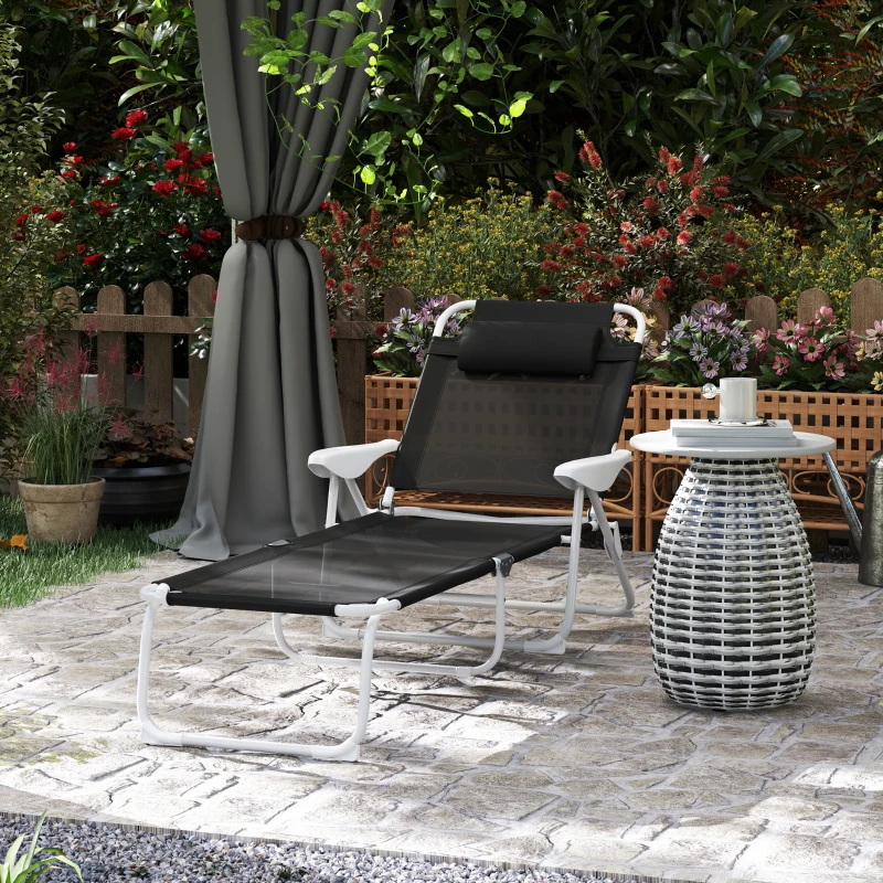 Outsunny Sonnenliege klappbar Gartenliege mit Kopfkissen, Liegestuhl mit 4-Fach verstellbare Rückenlehne bis 120 kg Schwarz