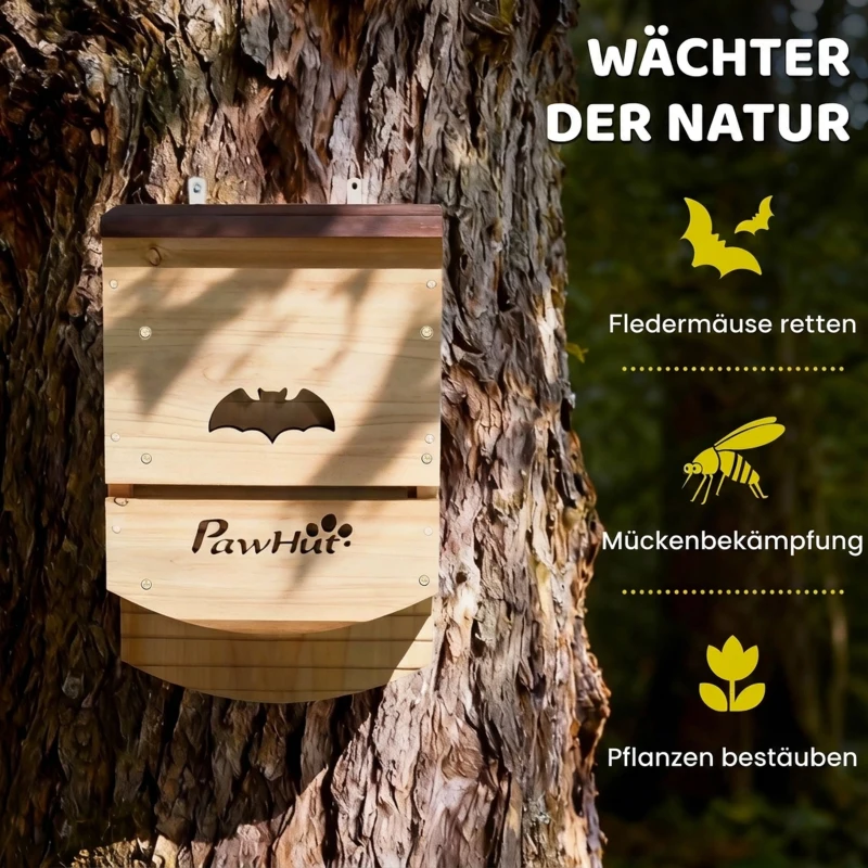 PawHut Fledermauskasten 3er-Set Fledermaushaus mit Belüftungsöffnung Nistkasten aus Tannenholz wetterfest für Fledermäuse