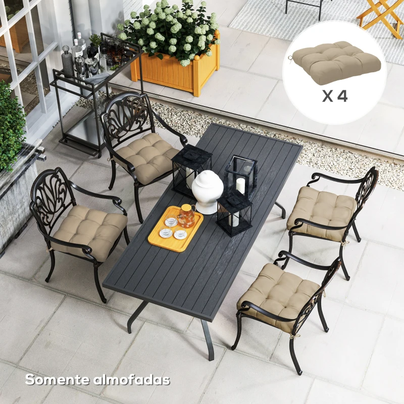Outsunny Conjunto de Almofadas para Cadeiras de Jantar e Jardim Impermeáveis e Anti-UV com 2 Fitas de Fixação 48x48x10 cm Caqui