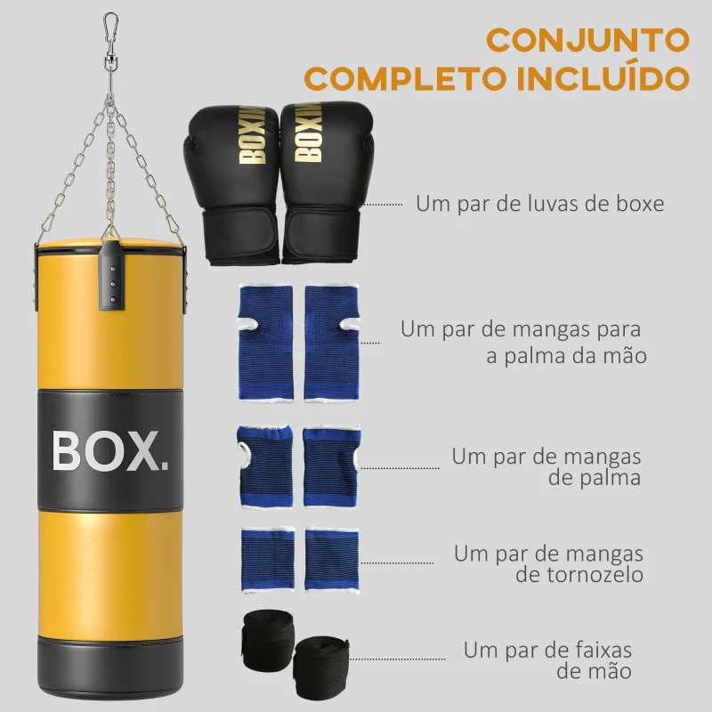 SPORTNOW Saco de Boxe sem Recheio com Luvas de Boxe Gancho e Protetores para Palmas Munhecas Tornozelos Amarelo