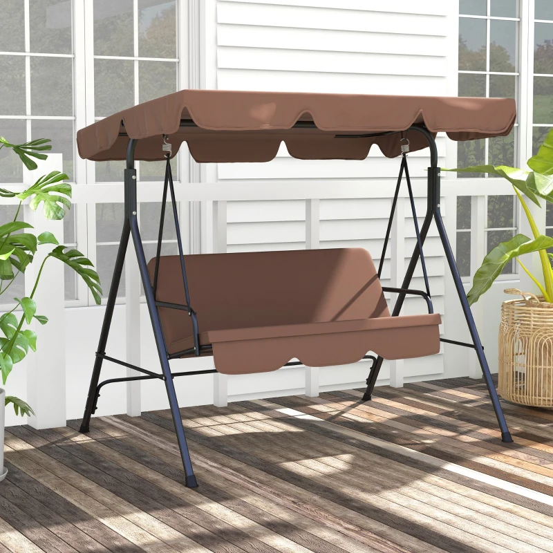 Outsunny Baloiço de Jardim de 3 Lugares com Almofada Toldo Ajustável e Estrutura de Aço para Balcão Terraço 172x110x153 cm Marróm