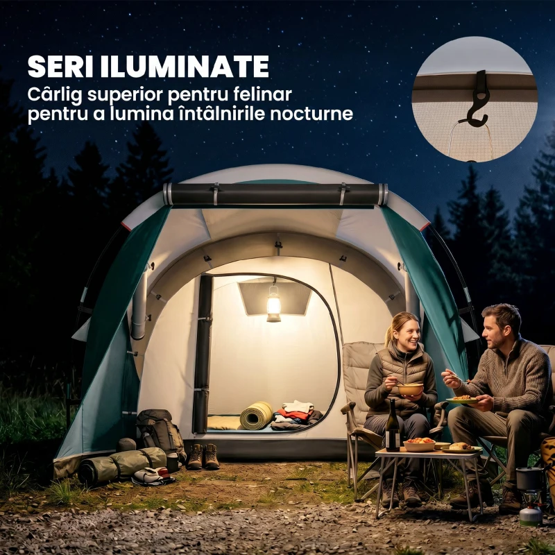 Outsunny Cort de Camping pentru 3 Persoane, Impermeabil, Tunel, cu Geantă de Transport, 460x260x190 cm, Verde