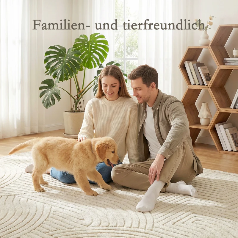 HOMCOM Maschinengewebter Teppich, 15 mm hoch, vielseitig einsetzbar, rutschfest, Cremeweiß