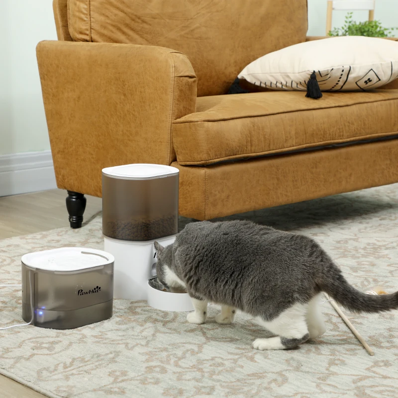 PawHut Conjunto de Comedero Automático e Bebedouro Silencioso para Cães e Gatos com Controlo por App (1-10 Refeições por Dia) Branco