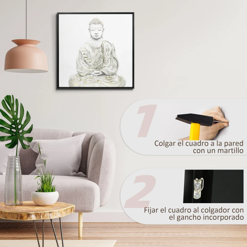 HOMCOM Cuadro en Lienzo de Buda con Textura Dorada para Decoración en Dormitorio Salón Cocina  83x83 cm Multicolor