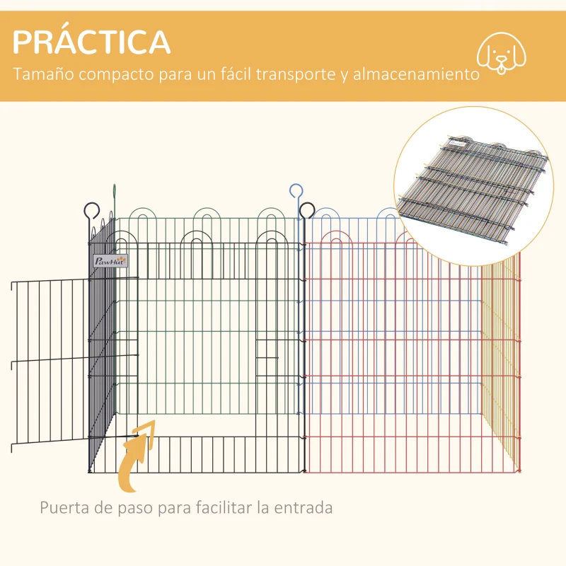 PawHut Parque de Juegos para Mascotas Jaula Plegable para Perros de 6 Paneles para Jardín Patio Exterior Ø120x66 cm Multicolor