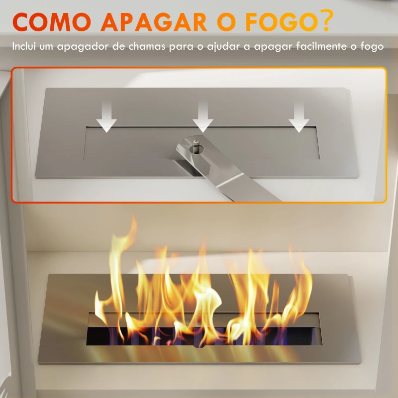 HOMCOM Lareira Bioetanol 7000BTU com Apagador de Aço Inoxidável Depósito de 1,2L Tempo de Combustão 3h para Interiores 20-25 m² 39x26x54 cm Branco