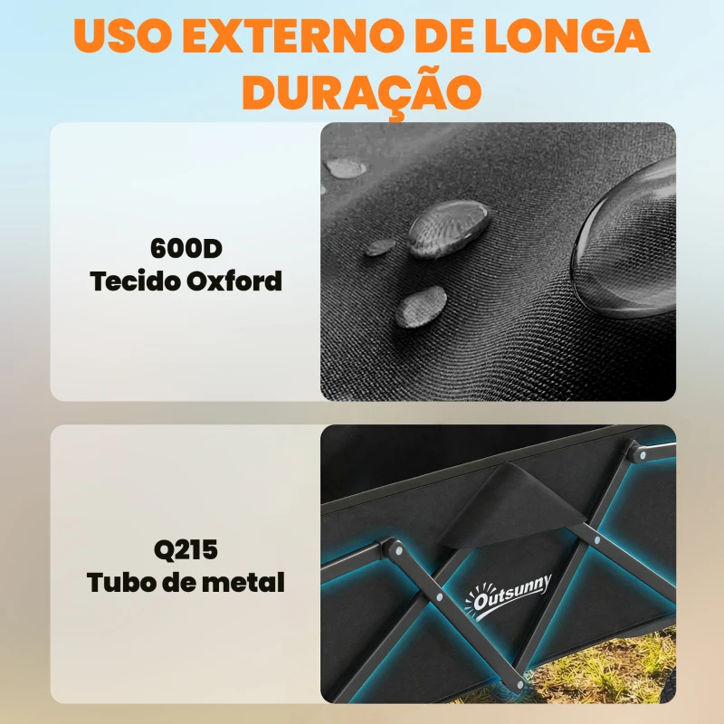 Outsunny Carrinho de Jardim Dobrável com Rodas Bloqueáveis Cabo Ajustável Porta-Copos Carga 80 kg para Camping 85x50x99 cm Preto