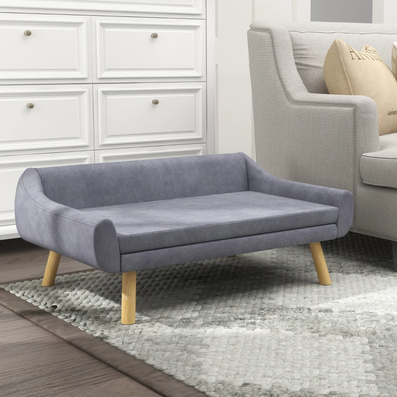 PawHut Haustiersofa Hundesofa, Skandidesign, abnehmbares Polster, Samtoptik, 102 cm x 58,5 cm x 42,5 cm, Grau + Natur
