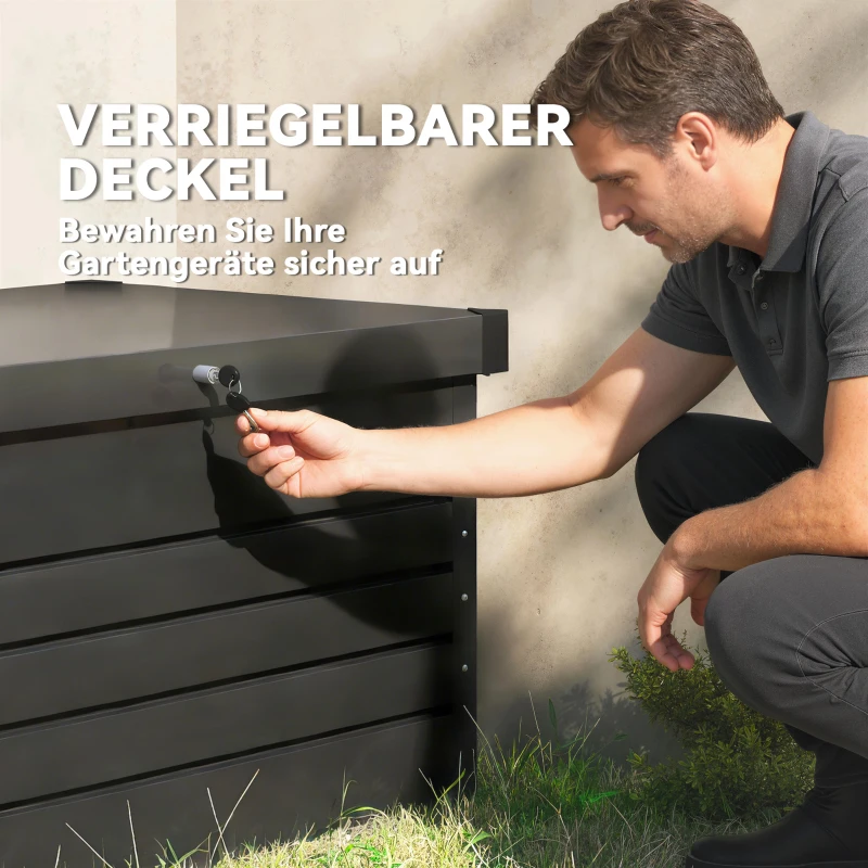 Outsunny Gartenbox Metall 350L Kissenbox mit doppelwandig Deckel 120 x 61 x 62 cm Wasserdicht Abschließbar Grau