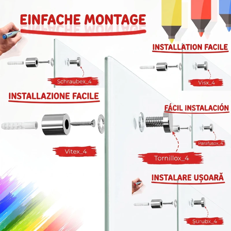 Vinsetto Tablă albă din sticlă și aluminiu cu 4 markere colorate și burete ștergător, 90x60x0,4 cm