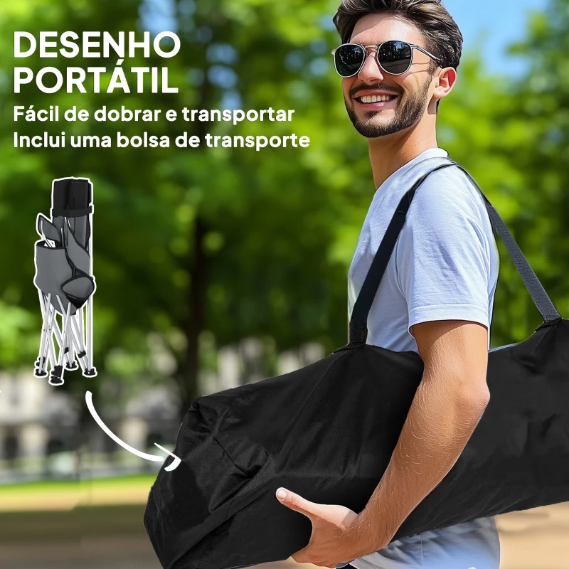 Outsunny Conjunto de 2 Cadeiras Dobráveis Campismo com Apoio para a Cabeça Porta-Copos e Bolsa Lateral 50-100x82x88 cm Cinza e Preto