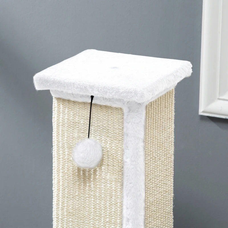 PawHut Poste Arranhador para Gatos 81 cm com Sisal e Bola Suspensa, 41x41x81 cm, Branco