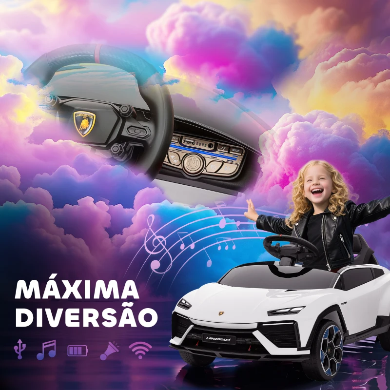 AIYAPLAY Carro Elétrico para Crianças 12V com Motor Duplo Rodas com Suspensão Faróis Música USB 101,5x49x43 cm Branco